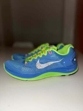 Nike Women's LunarGlide+ 5 Blue Lime Green Running Shoes 599395-413 Size 8.5